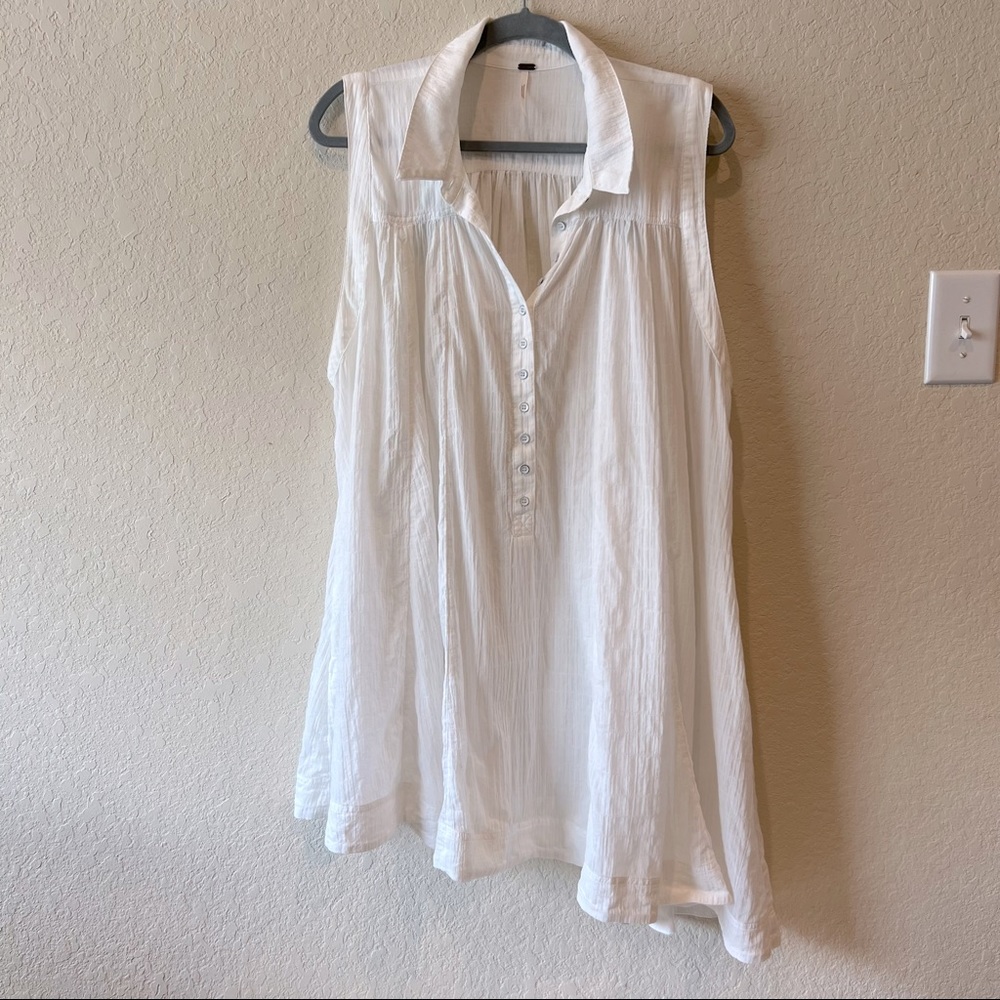 Free People White Sleeveless Button-Front Mini Dress